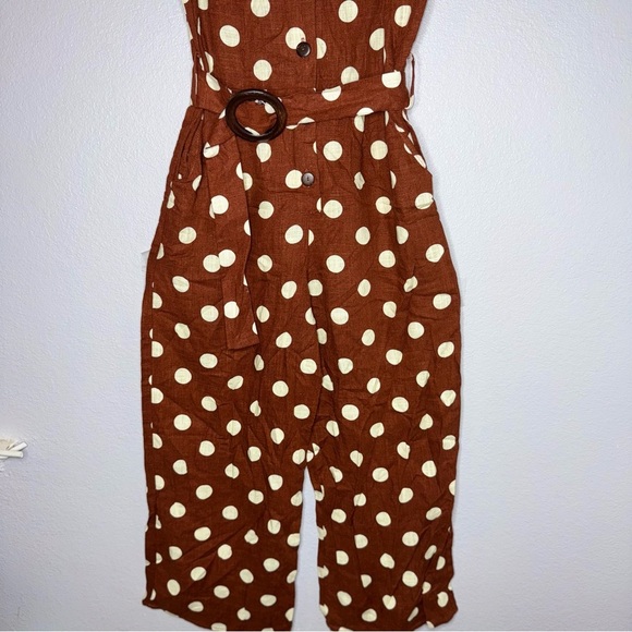 Monteau Rust and Cream Polka Dot Jumpsuit M, Button, Belted, crop - Picture 8 of 14